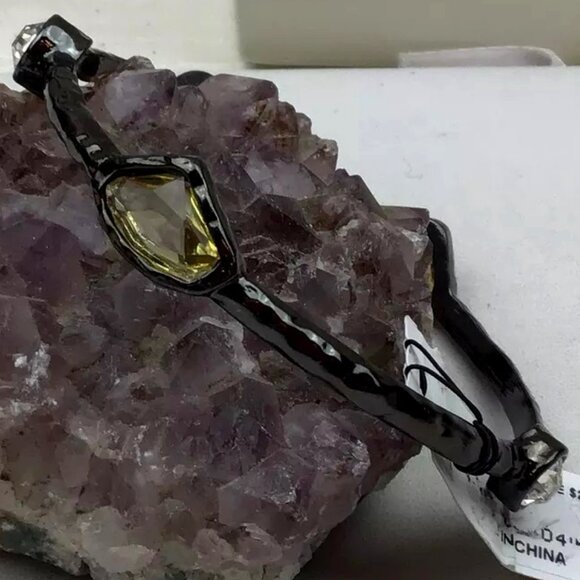 GUESS 2pc Rocker Chic Gunmetal Clear & Yellow Crystal Bangle Bracelet Set**NEW! - Picture 4 of 5